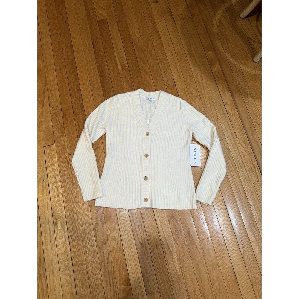 Athleta Womens Layover Cardigan Size M Wool Blend Cream V Neck Cream NEW W TAG - Picture 15 of 16